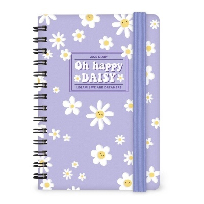 Agenda 2027 lilás com flores margaridas e texto decorativo