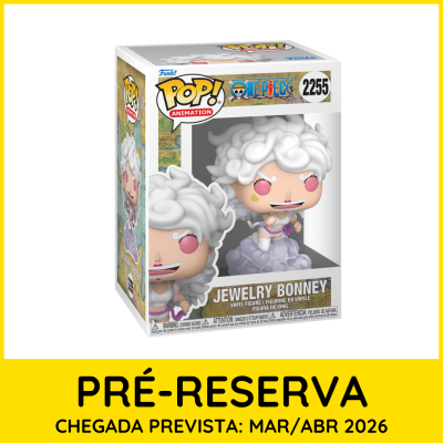 Caixa Funko Pop! da figura Jewelry Bonney de One Piece com cabelo branco e roupa branca e roxa.