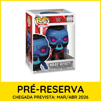 Figura Funko Pop! WWE Bray Wyatt azul em caixa com fundo branco e banner amarelo de pré-reserva.
