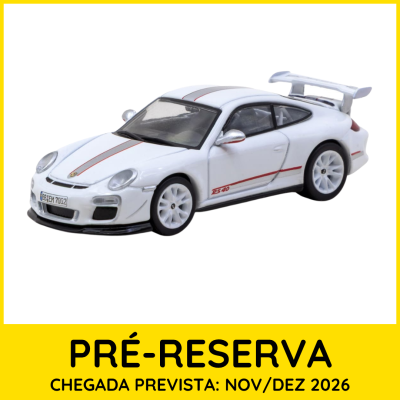 Miniatura de carro desportivo branco com risca vermelha e aerofólio