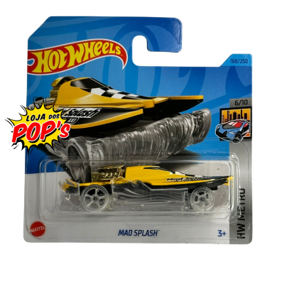 Veículo de brinquedo Hot Wheels amarelo e preto em embalagem