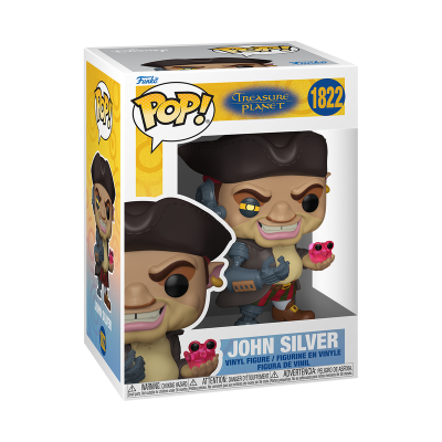 Funko Pop! John Silver Treasure Planet figura vinil na embalagem branca e amarela com janela transparente