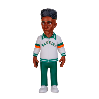 Figura de vinil com casaco branco e verde com a palavra HAWKINS