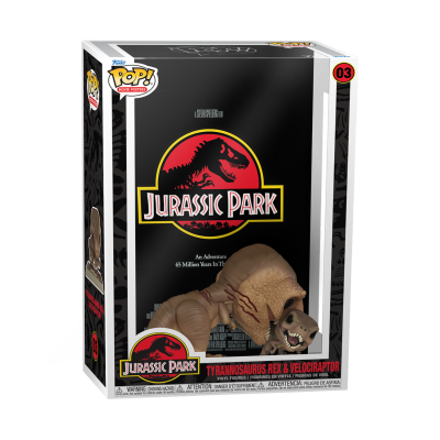 Figura Funko Pop! Jurassic Park dinossauros na embalagem.