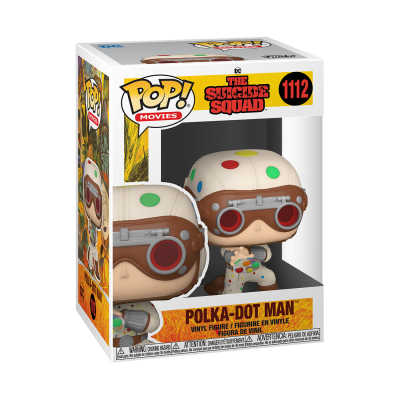 Figura Funko Pop! Polka-Dot Man com capacete branco e bolinhas coloridas na caixa