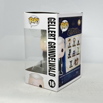 Caixa Funko Pop! Gellert Grindelwald com janela transparente e texto POP!
