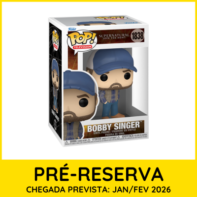 Funko Pop Bobby Singer da série Supernatural em caixa branca com detalhes em castanho e vermelho.
