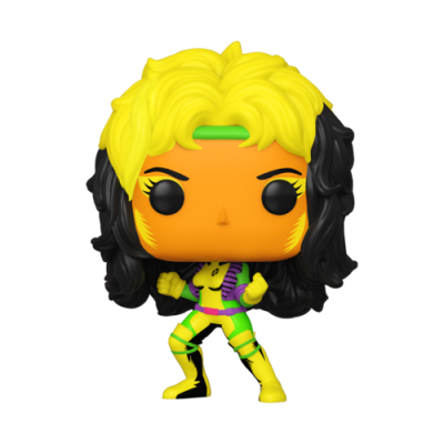 Boneco Funko Pop com roupa desportiva colorida e cabelo amarelo e preto