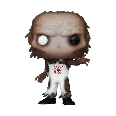 Figura Funko Pop personagem pele cinzenta roupa branca rasgada manchas sangue