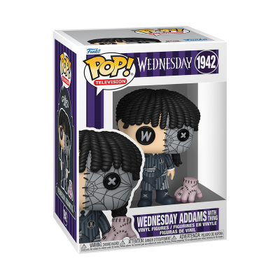 Figura Funko Pop! Wednesday Addams com Thing em embalagem