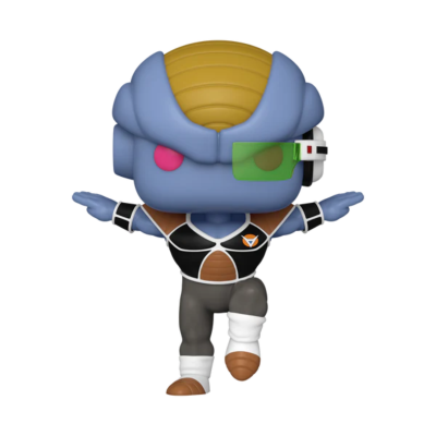 Figura Funko Pop em pose com braços abertos e perna levantada, com pele azul e capacete amarelo