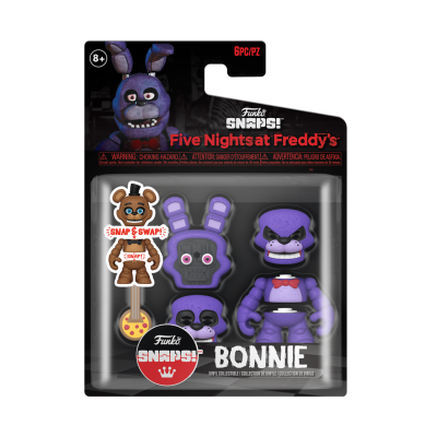 Figura Funko Snap Five Nights at Freddy's personagem Bonnie roxo em embalagem preta e vermelha