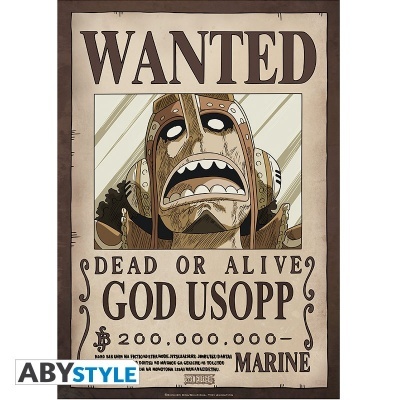 Cartaz de procurado com personagem God Usopp e texto de recompensa.
