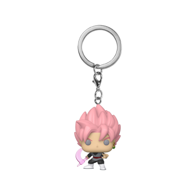 Chaveiro figura Funko Pop com cabelo rosa e roupa preta
