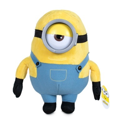 Pelúcia de Minion amarelo com macacão azul e um olho