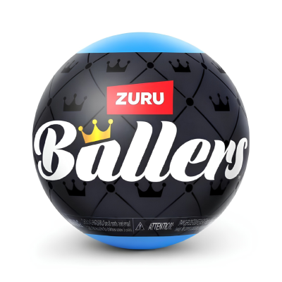 Bola desportiva azul e preta com padrão de coroas e texto Ballers