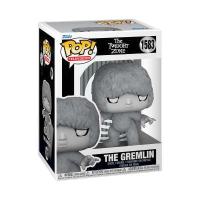 Figura Funko Pop! de vinil The Gremlin da The Twilight Zone na caixa branca com janelas transparentes.