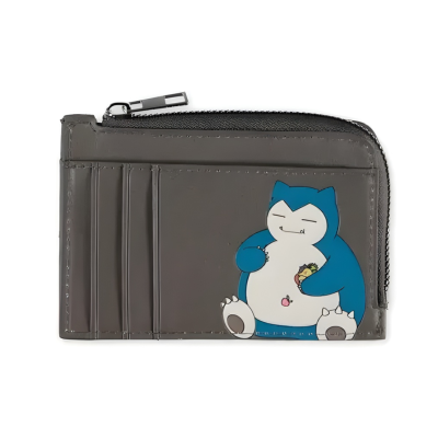 Carteira cinzenta com personagem Snorlax azul e branco a comer