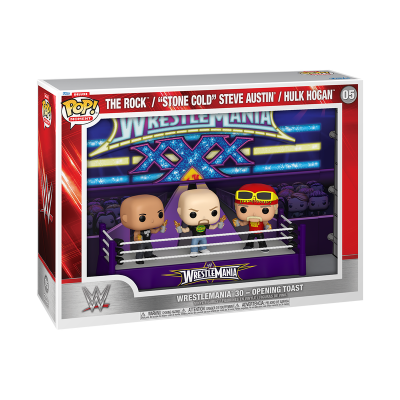 Caixa com 3 figuras Funko Pop! WWE WrestleMania 30 em ringue