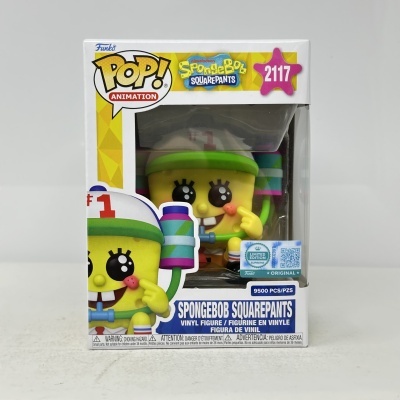 Figura de vinil Funko Pop SpongeBob SquarePants na caixa com texto e número 2117