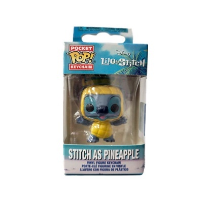 Chaveiro vinyl Stitch fantasiado de ananás em embalagem de plástico.