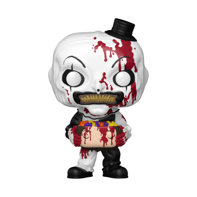 Figura colecionável estilo Funko Pop do Pennywise com sangue vermelho e chapéu preto