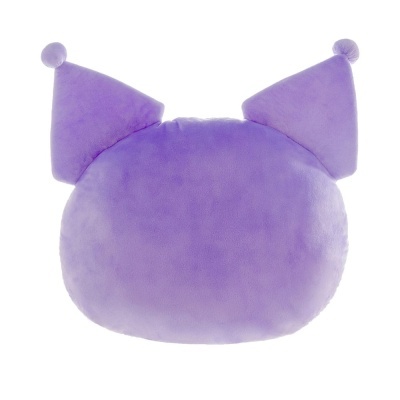 almofada lilás felpuda com orelhas e pompons