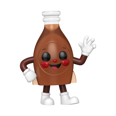 Figura animada de garrafa castanha sorridente com luvas e botas brancas
