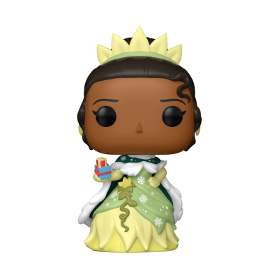 Figura colecionável Funko Pop com vestido verde e amarelo e coroa amarela