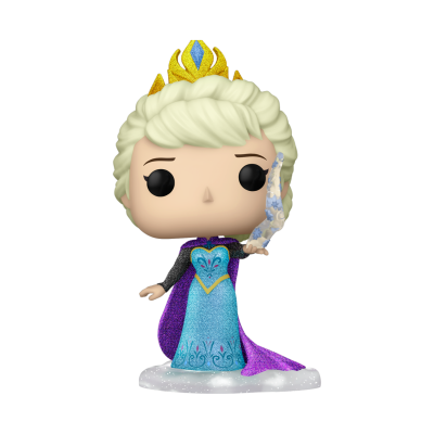 Figura Funko Pop da Elsa de Frozen com vestido azul e capa roxa