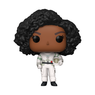 Figura Funko Pop astronauta com cabelo cacheado preto e fato branco