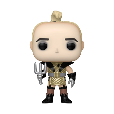 Figura Funko Pop vestindo dourado e preto segurando tridente
