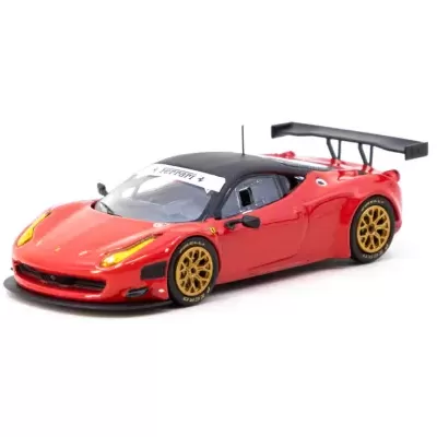 Miniatura de carro Ferrari vermelho e preto com jantes douradas e asa traseira