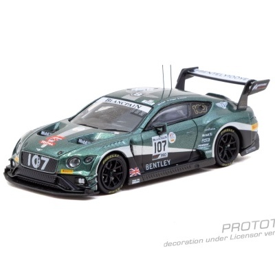 Miniatura de carro de corrida Bentley verde metálico número 107