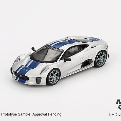 Miniatura carro desportivo Jaguar prata e azul