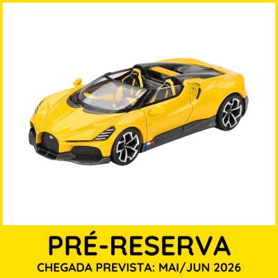 Modelo amarelo de carro desportivo com detalhes em preto sobre fundo branco e moldura amarela
