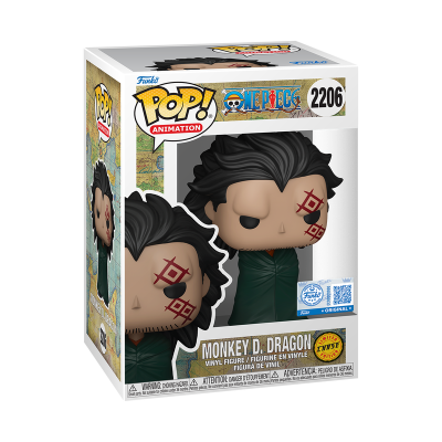 Boneco Funko Pop Monkey D. Dragon de One Piece na caixa