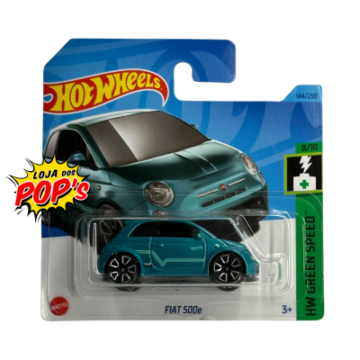 Miniatura de carro Hot Wheels FIAT 500e azul num blister