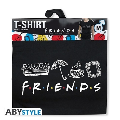 T-shirt preta FRIENDS com ilustrações e pontos coloridos, em embalagem ABYSTYLE tamanho M
