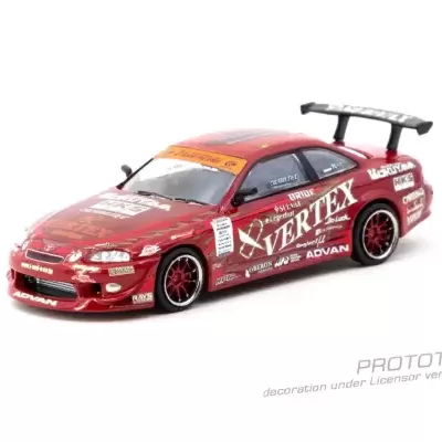 Miniatura de carro de corrida vermelho com adesivos e alerão preto