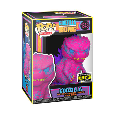 Figura Funko Pop! Godzilla rosa e azul em caixa colorida com etiqueta de edição limitada