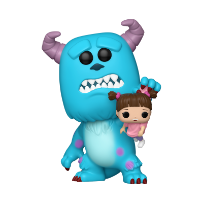 Figura de vinil de monstro azul segurando boneca de menina