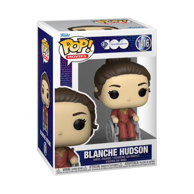 Boneco Funko Pop! Blanche Hudson com fato vermelho sentado numa cadeira de rodas numa caixa