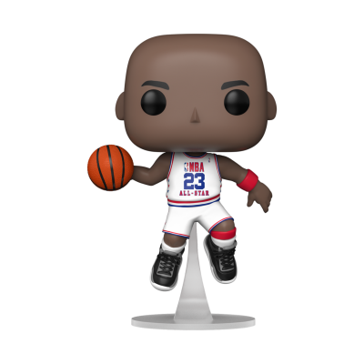 Figura Funko Pop de jogador de basquetebol com bola e uniforme branco NBA 23 All-Star