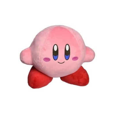 Pelúcia rosa da personagem Kirby com pés vermelhos