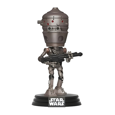Figura miniatura do droide Star Wars em suporte preto com texto STAR WARS.