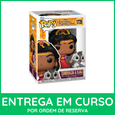 Figura Funko Pop! de Esmeralda e Djali na caixa