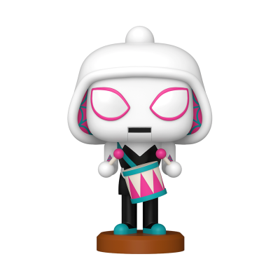 Boneco Funko Pop com capuz branco e tambor colorido