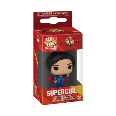 Chaveiro Funko Pop Pocket da Supergirl em caixa vermelha com logo do Flash