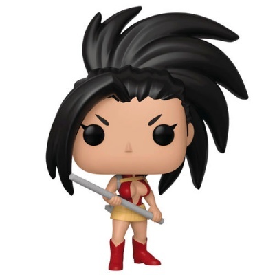Figura Funko Pop de personagem estilizada com cabelo preto espetado e bastão